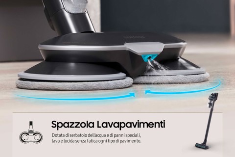 Samsung Aspirapolvere e Lavapavimenti senza filo Jet™ 85 premium 210W con Spazzola lavapavimenti inclusa VS20C852FTB Wet & Dry