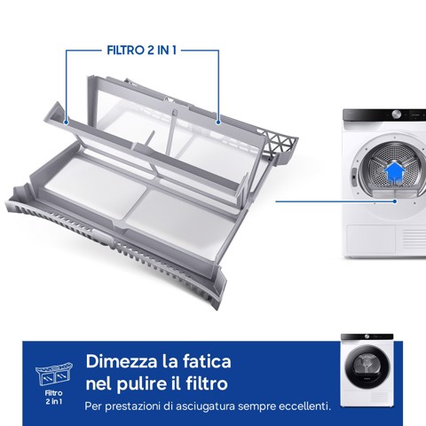 Samsung DV90DG6845LKU3 asciugatrice Libera installazione Caricamento frontale 9 kg Bianco