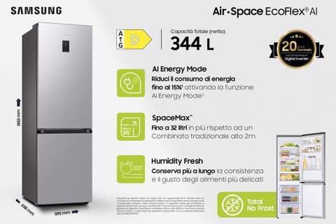 Samsung Frigorifero Combinato EcoFlex AI 1.85m 344L RB34C672DSA