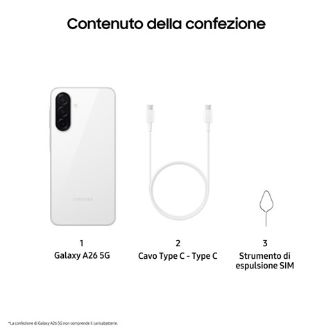 Samsung Galaxy A26 5G, Smartphone con Funzioni intelligenti, Display Super AMOLED 6.7”, 8GB RAM, 256GB, Batteria 5.000 mAh, memoria espandibile, White