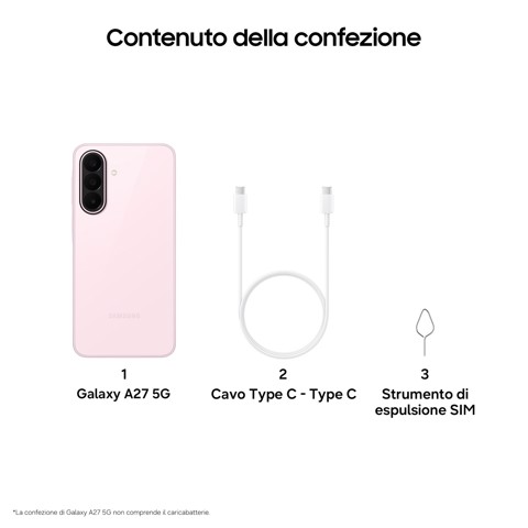 Samsung GALAXY A27 5G 17 cm (6.7") Dual SIM ibrida Android 16.0 USB tipo-C 6 GB 128 GB 5000 mAh Rosa chiaro
