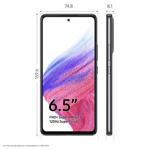 Samsung Galaxy A53 5G Display 6.5” FHD+ Super AMOLED Doppia SIM Android 12, RAM 6 GB, 128 GB, 5.000 mAh, Awesome Black