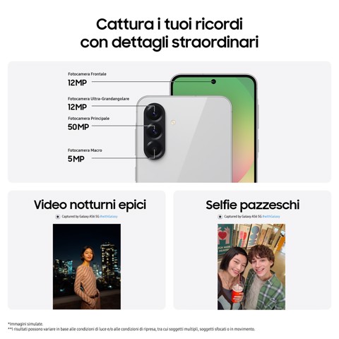 Samsung Galaxy A56 5G, Smartphone con Funzioni intelligenti, Display Super AMOLED 6.7”, 8GB RAM, 128GB, Camera 50MP, Batteria 5.000 mAh, IP67, Awesome Lightgray