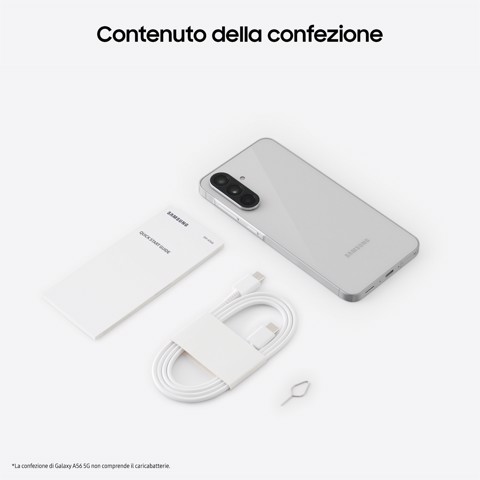Samsung Galaxy A56 5G, Smartphone con Funzioni intelligenti, Display Super AMOLED 6.7”, 8GB RAM, 128GB, Camera 50MP, Batteria 5.000 mAh, IP67, Awesome Lightgray