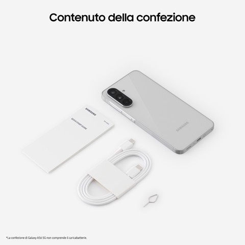 Samsung Galaxy A56 5G, Smartphone con Funzioni intelligenti, Display Super AMOLED 6.7”, 8GB RAM, 256GB, Camera 50MP, Batteria 5.000 mAh, IP67, Awesome Lightgray