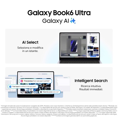 Samsung Galaxy Book6 Ultra (16", Ultra 7 356H, 32GB), Copilot+PC, NVIDIA® GeForce RTX™ 5060, Processore lntel® Core™ Ultra 7 356H, 1TB, Portatile, Batteria fino a 30 ore*, Dynamic AMOLED 2X, Touchscreen, Touchpad Aptico, Galaxy Al, Gray
