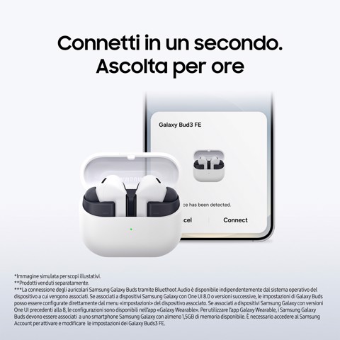 Samsung Galaxy Buds3 FE, Auricolari Wireless, Audio 360, Gemini AI, Gray
