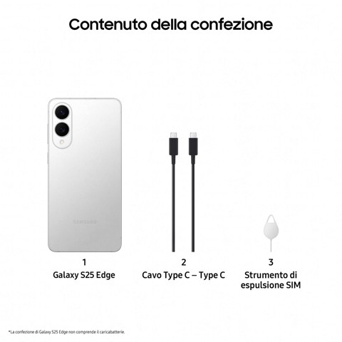 Samsung Galaxy S25 Edge, Smartphone AI, Display 6.7'' QHD+ Dynamic AMOLED 2X, Fotocamera 200MP, RAM 12GB, 256GB, 3.900 mAh, Titanium Silver