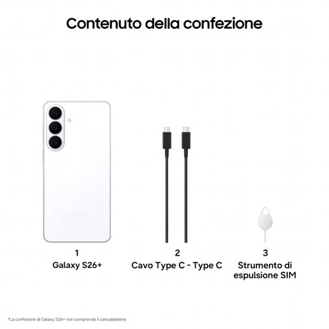 Samsung Galaxy S26+ Smartphone AI, 256GB, Processore avanzato, Assistente Foto, Creative Studio, Camera 50 MP, 4900 mAh, White