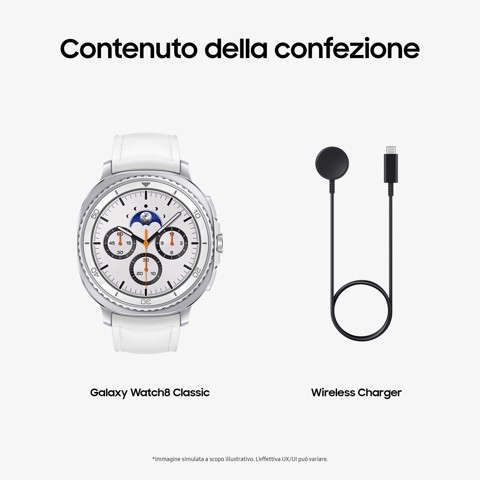 Samsung Galaxy Watch8 Classic (White, BT, 46mm) Smartwatch Galaxy AI, design resistente agli urti, lunetta girevole, processore 3nm, monitoraggio attività fisica e sonno, One UI 8