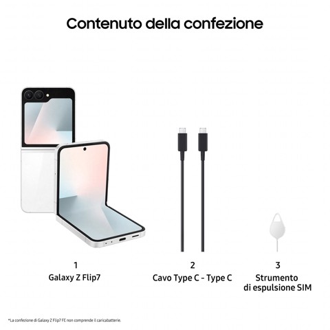 Samsung Galaxy Z Flip7 FE Smartphone AI, RAM 8GB, 256GB, Display 3,4" Super AMOLED/6,7" Dynamic AMOLED 2X, Fotocamera 50MP, White