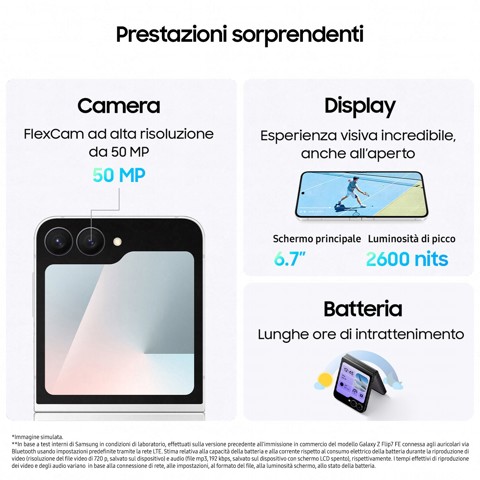Samsung Galaxy Z Flip7 FE Smartphone AI, RAM 8GB, 256GB, Display 3,4" Super AMOLED/6,7" Dynamic AMOLED 2X, Fotocamera 50MP, Black