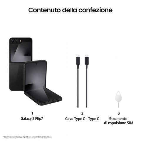 Samsung Galaxy Z Flip7 FE Smartphone AI, RAM 8GB, 256GB, Display 3,4" Super AMOLED/6,7" Dynamic AMOLED 2X, Fotocamera 50MP, Black
