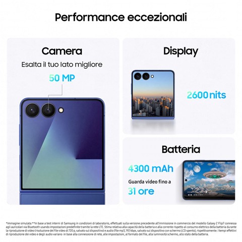 Samsung Galaxy Z Flip7 Smartphone AI, RAM 12GB, 256GB, Display 4,1" Super AMOLED/6,9" Dynamic AMOLED 2X, Fotocamera 50MP, Blue Shadow