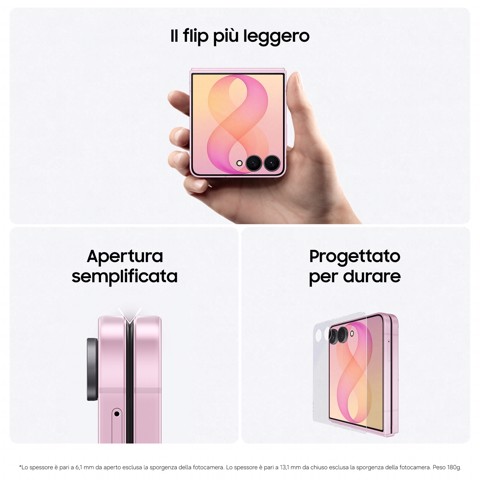 Samsung Galaxy Z Flip8, 256GB, Pink, Selfie Camera 50MP, Now Brief, Assistente Foto, FlexWindow Personalizzata, Batteria 4300 mAh, RAM 12GB