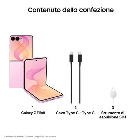 Samsung Galaxy Z Flip8, 256GB, Pink, Selfie Camera 50MP, Now Brief, Assistente Foto, FlexWindow Personalizzata, Batteria 4300 mAh, RAM 12GB