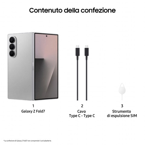 Samsung Galaxy Z Fold7 Smartphone AI, RAM 12GB, 256GB, Display 6,5"/8'', Camera 200MP, Batteria a lunga durata, Silver Shadow