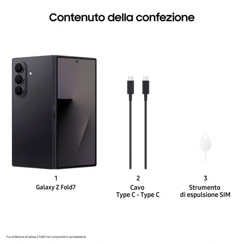 Samsung Galaxy Z Fold7 Smartphone AI, RAM 12GB, 256GB, Display 6,5"/8", Camera 200MP, Batteria a lunga durata, Jetblack