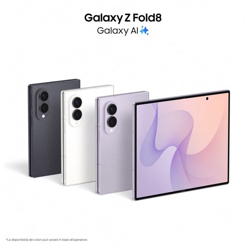 Samsung Galaxy Z Fold8 , 256GB, Lavender, Nuovo formato, Rapporto Display Esterno 10:16 | Interno 4:3, Processore Potente, 4800 mAh, RAM 12GB, Camera 50MP, Now Nudge, Assistente Foto