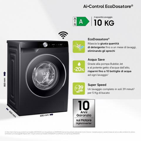 Samsung Lavatrice AI Control Ecodosatore 10Kg WW10FG6U94LBU3