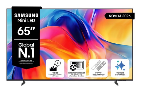 Samsung Mini LED AI TV 65" UE65M70HAUXZT 4K, Processore Mini LED 4K, 4K Upscaling, Color Booster, OTS Lite, Metal Stream Design, Vision AI Smart TV, 2026