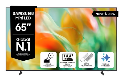 Samsung Mini LED AI TV 65" UE65M80HAUXZT 4K, Processore NQ4 AI Gen2, 4K Upscaling, Color Booster Pro, OTS Lite, Metal Stream Design, Vision AI Smart TV, 2026