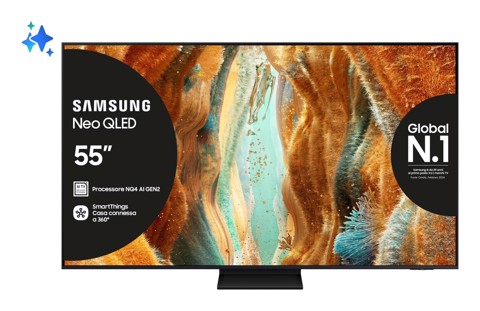 Samsung Neo QLED AI TV 55" QE55QN70FAUXZT 4K Mini LED, Processore NQ4 AI Gen2, 4K AI Upscaling, Motion Xcelerator 144Hz, Neo Quantum HDR, OTS Lite, AirSlim Design, Vision AI Smart TV, 2025