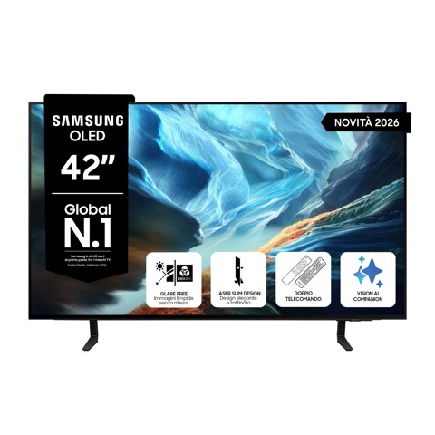 Samsung OLED AI TV 42" QE42S90HAEXZT 4K, Processore NQ4 AI Gen3, 4K AI Upscaling Pro, Glare Free, OLED HDR+, Motion Xcelerator 165Hz, Dolby Atmos & OTS Lite, Laser Slim Design, Vision AI Smart TV, 2026