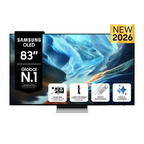 Samsung OLED AI TV 83" QE83S90HAEXZT 4K, Processore NQ4 AI Gen3, 4K AI Upscaling Pro, Glare Free, OLED HDR+, Motion Xcelerator 165Hz, Dolby Atmos & OTS Lite, Laser Slim Design, Vision AI Smart TV, 2026