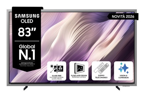 Samsung OLED AI TV 83" QE83S99HAEXZT 4K, Processore NQ4 AI Gen3, 4K AI Upscaling Pro, Glare Free, OLED HDR Pro, Motion Xcelerator 165Hz, Dolby Atmos & OTS+, FloatLayer Design, Vision AI Smart TV, 2026