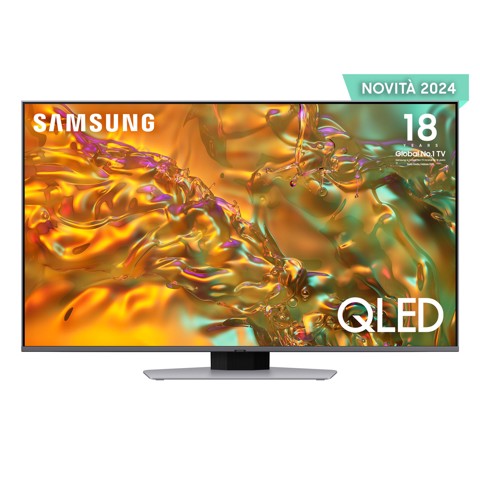 Samsung Q80D TV QLED 4K 50” QE50Q80DATXZT Smart TV Wi-Fi Eclipse Silver 2024, Processore NQ4 AI GEN2, 4K AI Upscaling, Simple Chamfer Design, Dolby Atmos