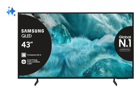 Samsung QLED AI TV 43" QE43Q7FAAUXZT 4K, Processore Q4 AI, 4K Upscaling, Color Booster Pro, OTS Lite, Slim Look Design, Vision AI Smart TV, 2025