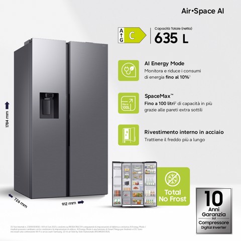 Samsung RS80F67KCTEF frigorifero side-by-side Libera installazione 634 L Acciaio inox