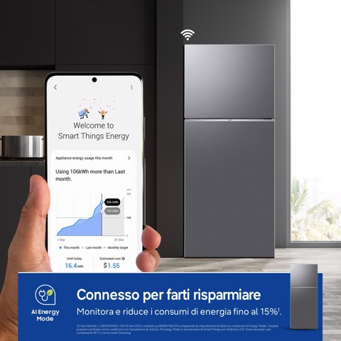Samsung RT38CG6624S9 frigorifero Doppia Porta EcoFlex AI Libera installazione con congelatore Wifi 393 L Classe E, Inox