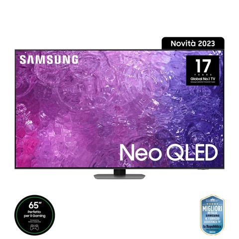 Samsung Series 9 TV QE65QN90CATXZT Neo QLED 4K, Smart TV 65" Processore Neural Quantum 4K, Dolby Atmos e OTS+, Carbon Silver 2023