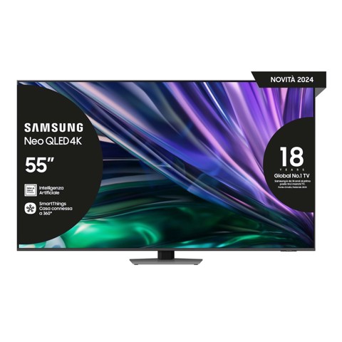 Samsung Smart TV 55” QE55QN85DBTXZT Neo QLED 4K Mini LED Carbon Silver 2024, Processore NQ4 AI GEN2, Tecnologia Quantum Matrix, Simple Chamfer Design, Dolby Atmos