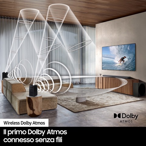 Samsung Soundbar HW-S800B/ZF con subwoofer 3.1.2 canali 330W 2022, audio 3D, effetto cinema surround, gaming mode, design ultra sottile