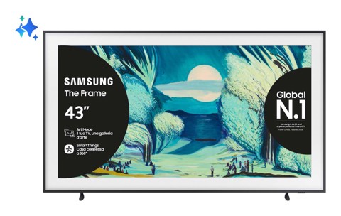 Samsung The Frame AI TV 43" QE43LS03FAUXZT 4K, Processore NQ4 AI Gen2, 4K AI Upscaling, Art Mode, Matte Display, Quantum HDR, Dolby Atmos & OTS Lite, Modern Frame Design, Vision AI Smart TV, 2025
