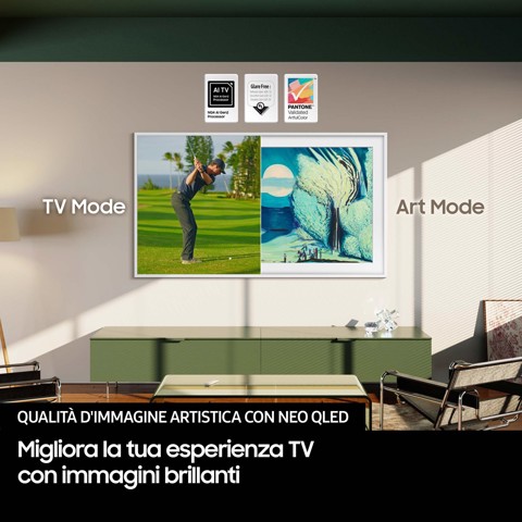 Samsung The Frame AI TV 43" QE43LS03FAUXZT 4K, Processore NQ4 AI Gen2, 4K AI Upscaling, Art Mode, Matte Display, Quantum HDR, Dolby Atmos & OTS Lite, Modern Frame Design, Vision AI Smart TV, 2025