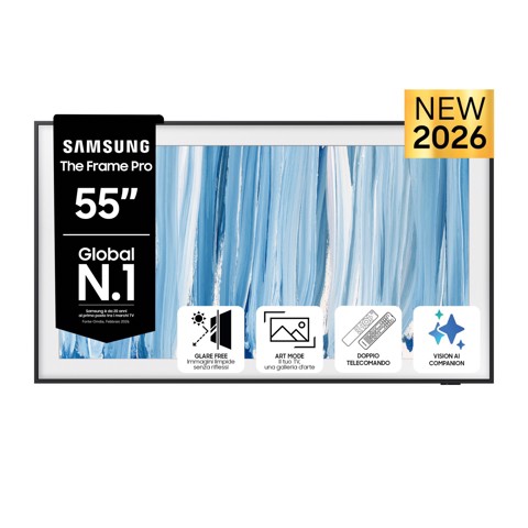 Samsung The Frame Pro AI TV 55" QE55LS03HWUXZT 4K, Processore NQ4 AI Gen3, 4K AI Upscaling, Art Mode, Glare Free, Neo Quantum HDR, Dolby Atmos & OTS, Modern Frame Design, Vision AI Smart TV, 2026