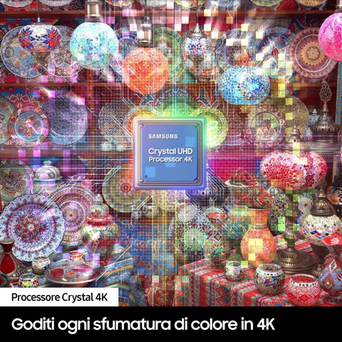 Samsung TV Crystal UHD 4K 98” UE98DU9070UXZT Smart TV Wi-Fi Graphite Black, Processore Crystal 4K, 4K Upscaling, Slim Look, OTS Lite