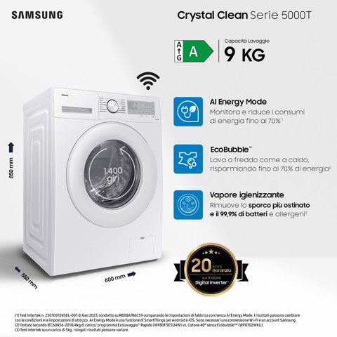 Samsung WW90CGC04DTH lavatrice Caricamento frontale 9 kg 1400 Giri/min A Bianco