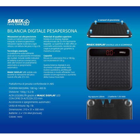 Sanix Family Care XDCAM7055P bilance pesapersone Quadrato Nero Bilancia pesapersone elettronica