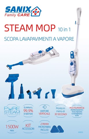 Sanix Family Care XDZK55 Pulitore a vapore Scopa a vapore 0,32 L 1500 W Blu, Bianco