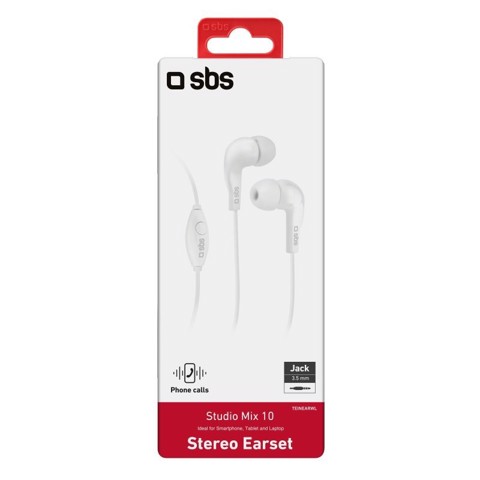 SBS Auricolari filo stereo in-ear Studio Mix 10, jack 3,5 mm con microfono e tasto alla risposta bianco