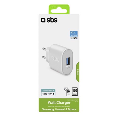 SBS Caricabatterie caricatore 10 Watt - Ricarica rapida con porta USB 2.1A Intelligent Charge (IC)