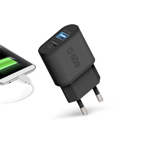 SBS Caricabatterie caricatore 15 Watt - Ricarica rapida con due porte USB