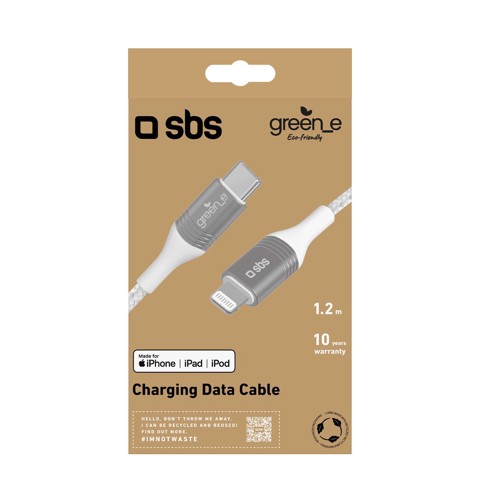 SBS GRECABLELIGTC12BW cavo Lightning 1,2 m Argento, Bianco