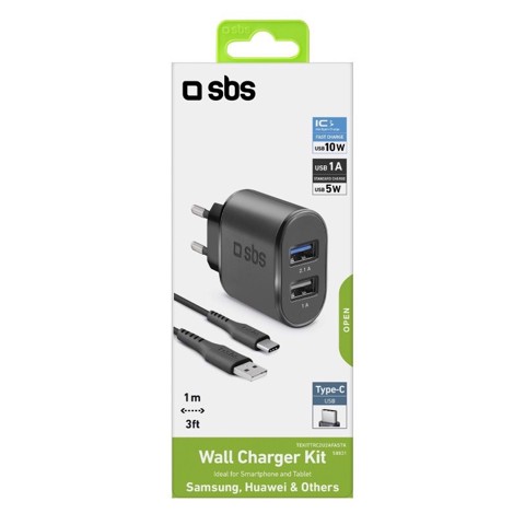SBS Kit caricabatterie: caricatore per due dispositivi con cavo USB e USB-C incluso