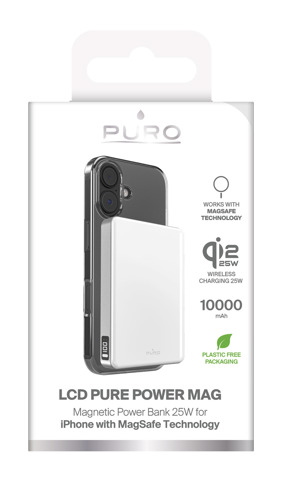 SBS LCD Pure Power Mag Polimeri di litio (LiPo) 10000 mAh Carica wireless Bianco